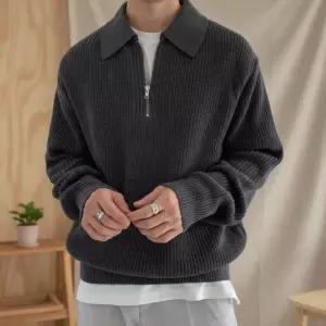 [옷자락]남성 봄가을 긴소매 카라 반집업 니트