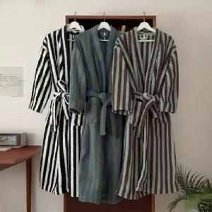 해피데이 버닌 스트라이프 극세사 로브 겨울 가운 팬츠 커플 파자마 세트 3color