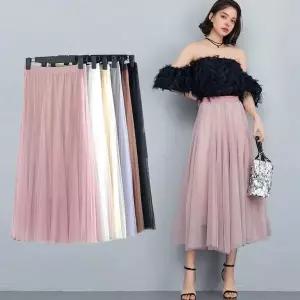 여성 SK43ZR34 발레리나 롱스커트 허리밴딩 이중 쉬폰 A라인