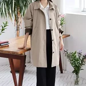 [옷자락]여자 봄아우터 출근룩 카라넥 버튼 배색 포켓 롱코트