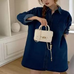 여자 포켓 롱셔츠 데님셔츠 데님 미니 원피스 (KYR-WFHM9CZ)