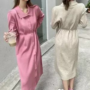 니트 오피스룩 여리 허리 원피스 결혼식하객룩 스트링 (KYR-WD8CC2A)