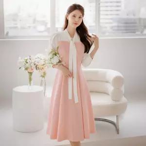 [시크라인] (~XXL까지)(기장선택) 코테아 타이넥 플레어 원피스 봄 가을 하객룩 오피스룩 모임룩 격식룩 빅사이즈