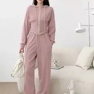 [하프클럽/]여자 크롭 절개 투웨이 후드집업 골지 밴딩바지 세트