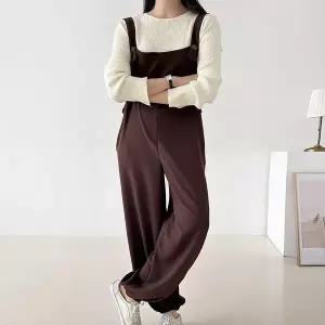 [하프클럽/]여자 조거핏 와이드 버튼 멜빵 봄 등원룩 점프수트