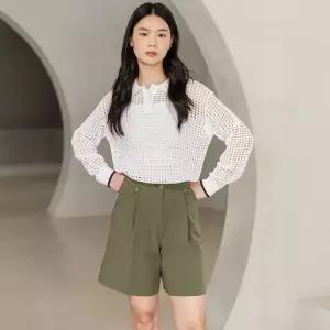 핀턱 뒷 밴딩 4부 폴리 스판 팬츠 (VKPAF2244)