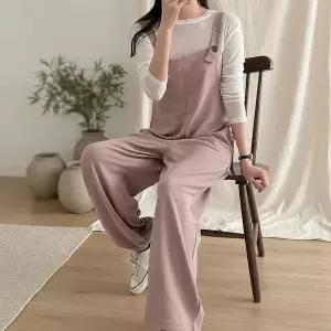 [하프클럽/옷자락]여성 와이드 조거핏 멜빵 점프수트 봄 등원룩