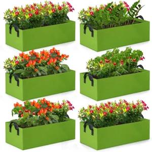 손잡이가 달린 직사각형 식물 재배용 가방 6팩 10갤런 그린 펠트 23.6인치 x 11.8인치 7.9인치 부직포 정원