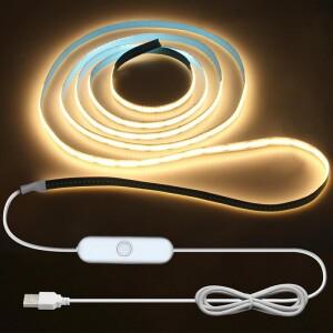 DC5V 플렉시블 LED 스트립 라이트 USB COB 계단 옷장용 도트리스 리본 화이트/웜