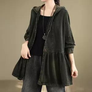 [퀸이즈][퀸이즈] 코지 빅사이즈 빈티지 데님 버튼 후드자켓