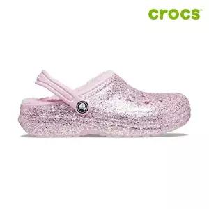 [크록스][크록스 정품] 클래식 라인드 글리터 토들러 아동 털샌들 207463-6S0