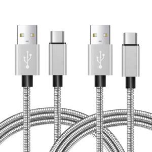 JHXG USB 타입 C 케이블, 금속 브레이드 코드 1.8m(6피트) 2팩, 고속 충전기 내구성 USB-A to USB-C 충전 케이블 삼성 갤럭시 S21 S20+ S10 S9 S8 A51 노트 PS5 컨트롤러 픽셀용