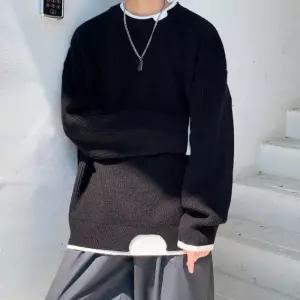 [프로셀러] 2컬러 간절기 남자 레이어드 루즈핏 니트 배색