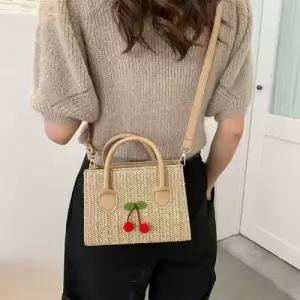 은창]스퀘어 체리 라탄 크로스백 가방 여름 숄더백 에코백 토트백 가방 백 장바구니 쇼핑백 쇼퍼백 봄