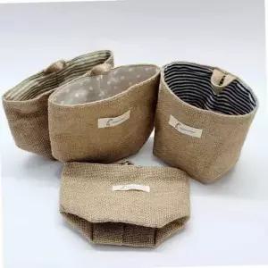 벽걸이 걸이형 린넨 수납 보관함 브라운스트라이프