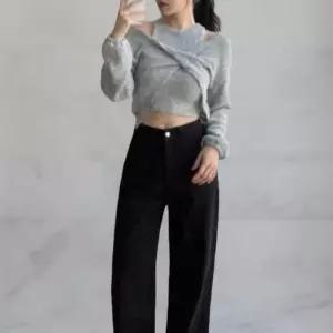 여성 봄 가을 레이어드 꼬임 니트 홀터넥 세트