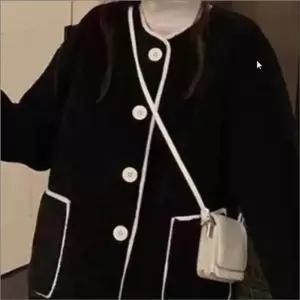 여자 라운드넥 아우터 가디건 뽀글이 배색 인조양털 겨울