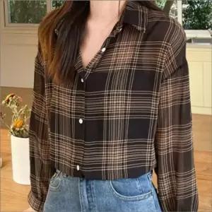 여성 잔체크 시스루 얇은 체크셔츠 쉬폰 남방 간절기 상의 (WFKKPZW)