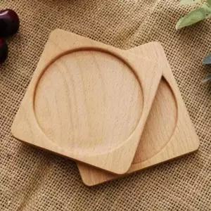 무드 856QIL89 스퀘어 우드 코스터 컵받침 2p 티 잔 받침