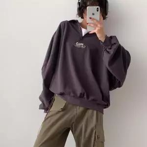 숫자 자수 하프집업 여성봄티 하이넥맨투맨 오버핏티셔츠