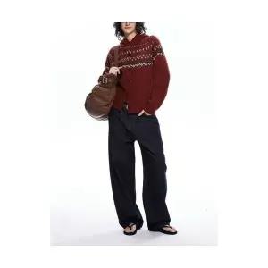 여자후드가디건 겨울 뉴양털 아일랜드 니트 오피스룩 후드 앙고라 레드 카디건 ible4