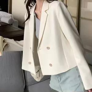 여성 더블 화이트 모직 자켓 하프 코트 여성용