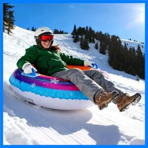 어린이와 성인을 위한 1개 대형 인플레이터블 눈썰매 두꺼운 견고한 하드 바닥 썰매 손잡이 포함