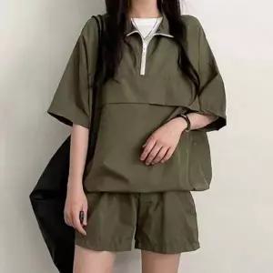 여성용 여름 외출용 반팔 반바지 캐주얼 데일리 룩 상하의