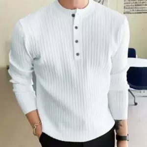 [모로엠] 버튼 장식 남성 골지 라운드넥 니트 긴팔 ON-KN-QWFGDJFO