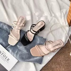 [하프클럽/]여성 샌들 컬러 미들힐 키높이 스트랩 푹신한 통굽