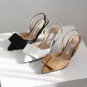 제작 뾰족코 리본 장식 미들굽 스트랩 슬링백힐Y
