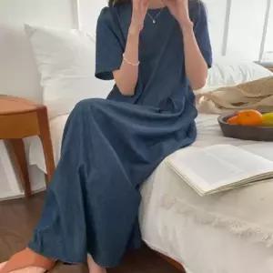 2컬러 여름 캐주얼 빈티지 블루 데님 반팔 롱원피스