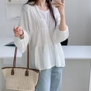 [다잇템] 여자 세미시스루 티어드 큰사이즈 엠보 벌룬 SS 블라우스_24432735_588872