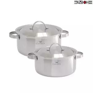 키친아트 코델리아 IH 인덕션가능 통5중 스텐레스 냄비세트 2종F(양수16+20)