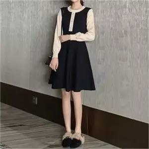 [오노마] ONM 니트 원피스 플레어 디자인 볼륨소매 배색 원피스 (S8055657)