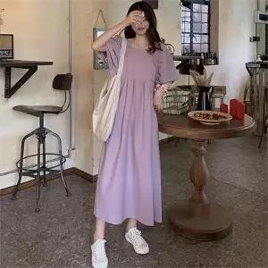 [오노마] ONM 루즈핏 퍼프 반팔 스퀘어넥 로맨틱 데일리 롱원피스 (S8652214)