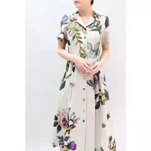 [비꼴리끄]린넨 프린트 스포츠 카라 원피스 B242WO2030