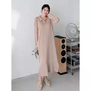 [하프클럽/샵앤]여성 반오픈 카라넥 박시 옆트임 롱 원피스 ARA-WDR-3863-진베