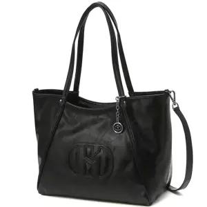 [헤지스](대구신세계)[H20크링클]시그니처 H패치 블랙 와이드 쇼퍼백 L (롱스트랩SET) (무광) HIBA5E538BK