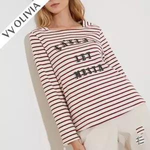 [올리비아로렌][올리비아로렌] 스트라이프스팽글자수티셔츠VVCAL3S2151