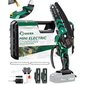 자동 오일러가 장착된 세이커 미니 전기톱|6인치 전기톱[2025년 업그레이드]|미니 무선 전기톱|트리 트리머 및 가든 2 배터리+3 체인용 소형 휴대용 전기톱 배터리 구동