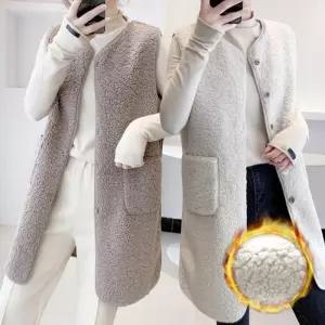 간절기 여성 베스트 브이넥 양털 보온 플리스 롱 조끼 양털후리스 누빔조끼 여자베스트 뽀글이조끼 여성조