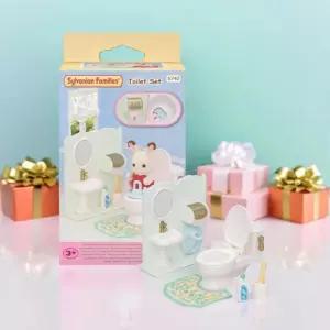 실바니안 패밀리 아기 변기 화장실 세트 물이흐르는 욕실 가구 미니어처 소품 장난감 세트