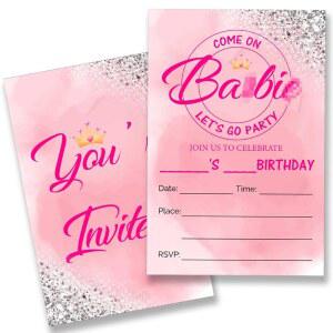 QZJ 핑크 걸 생일 파티 초대장 봉투 20개 세트가 포함된 용품 빈칸 양면 채우기