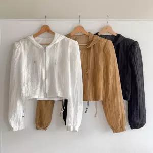 여자 셔링 스트링 크롭 집업 바람막이 후드집업 점퍼