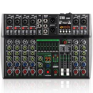 [미국배송] PC용 XTUGA 오디오 믹서 8 채널 스테레오 이퀄라이저/PAD/HPF가 장착된 DJ 사운드 보드 노래방 파티 스튜디오 스트리밍 녹화용 USB/블루투스/48V 팬텀 파워(OM8)