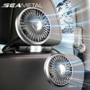 SEAMETAL 자동차 USB 팬 듀얼 헤드 냉각 공기 독립 스위치 3 속도 360 학위 조정 가능 머리 받침 뒷좌석