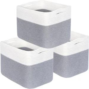 민트우드 디자인 선반 놀이방 및 교실용 3팩 수납 바구니 책 장식용 큐브 통 직조 옷장 정리함 팬트리 신발