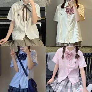 파스텔 포켓 플라워자수 여자 반팔 교복셔츠(4color)