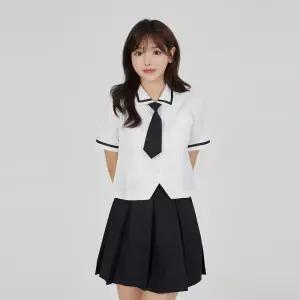 화이트 블랙라인 여자 각카라 블라우스 교복셔츠 교복